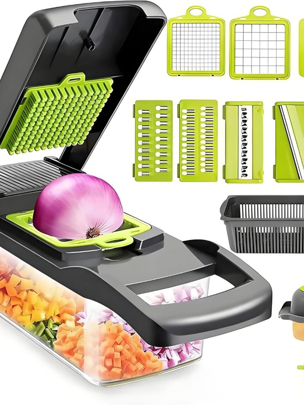 Multifunctional 8-Blade Vegetable Chopper & Slicer with Container (Green)